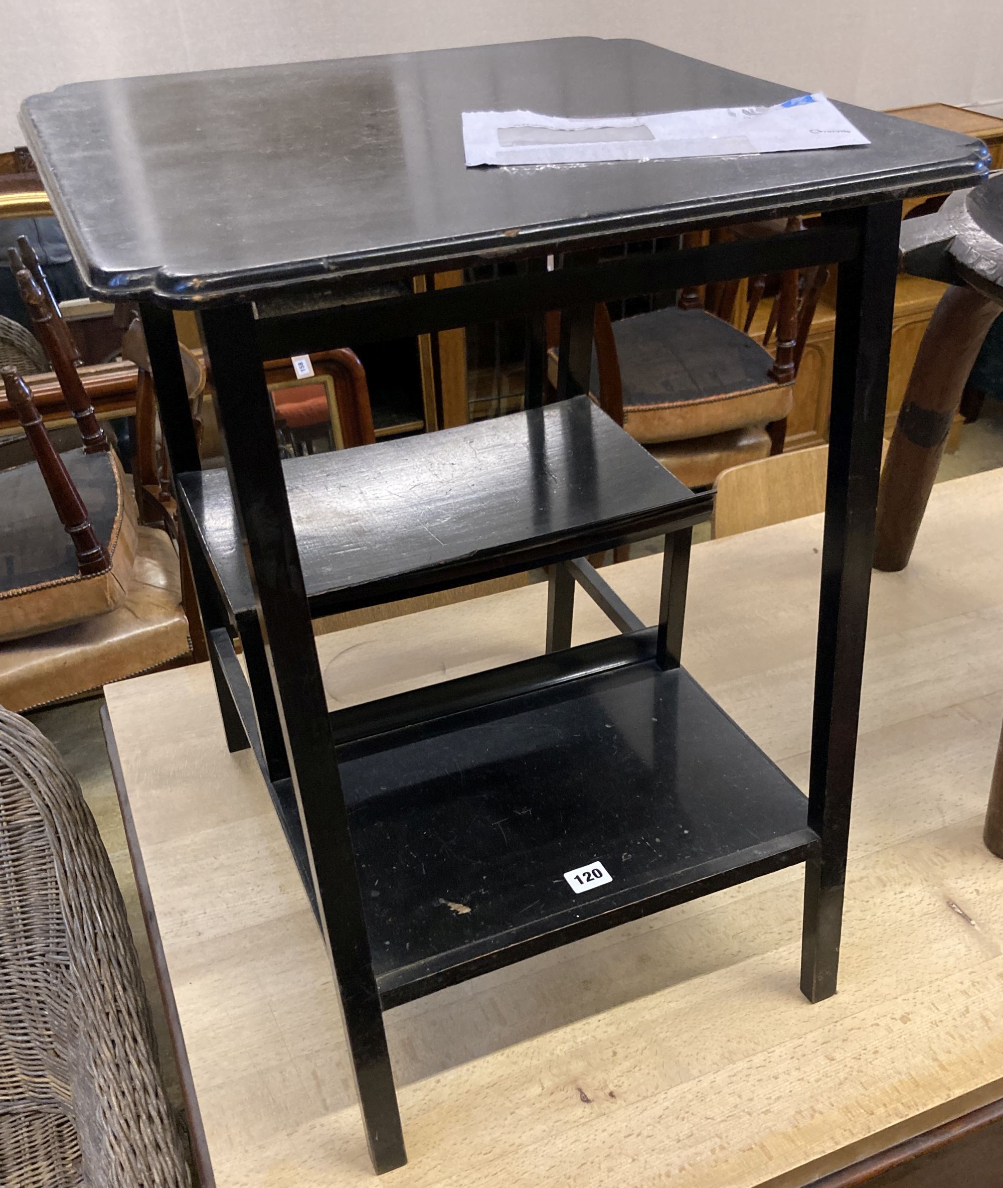 An Arts & Crafts Godwin style ebonised occasional table, width 50cm, depth 50cm, height 65cm